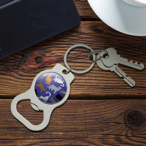 Vista 2 de GRAPHICS & MORE Crazy Cat Pattern Keychain with Bottle Cap Opener