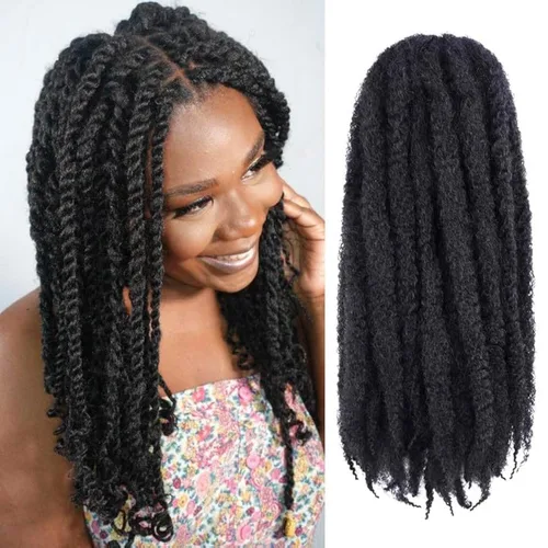 Vista 6 de ToyoTress Bob Marley Twist Hair - 8 Pulgadas Paquete de 6 Cabello Marley Negro Corto Para Locs Falsos, Extensiones de Cabello Rizado Afro Kinky