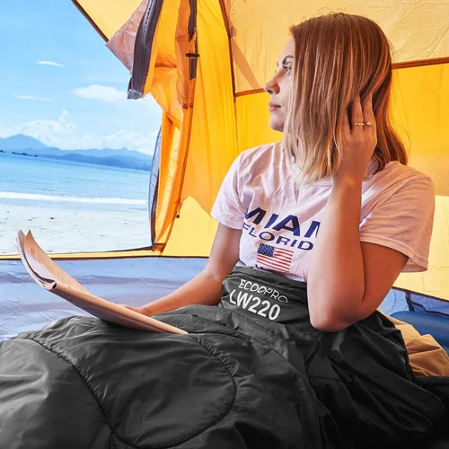 Vista 5 de ECOOPRO Saco de dormir para clima cálido, portátil, impermeable, compacto, ligero, cómodo con saco de compresión, ideal para acampar al aire libre