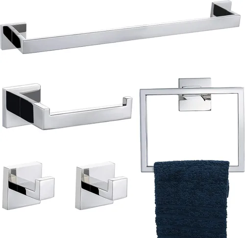 Vista 22 de Juego de Barras Portotoallas Negro Mate de 5 Piezas, Juego de Accesorios de Ferretería para Baño, Juego de Portotoallas Moderno de 23.6 Pulgadas
