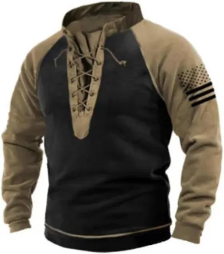 Vista 6 de Bengbobar Sudaderas con Capucha Tácticas Militares para Hombre Retro Desgastadas con Estampado de Bandera Americana Pullover con Cordones Bandera