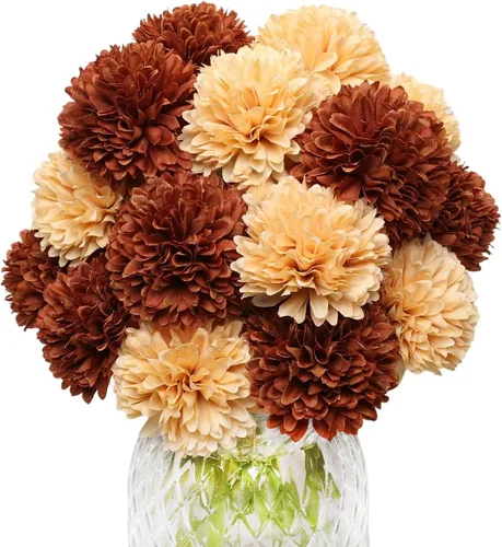 Vista 4 de Jim's Cabin Flores artificiales, 12 piezas de seda artificial, bola de crisantemo, hortensias, ramo de boda para decoración del hogar y cocina Negro