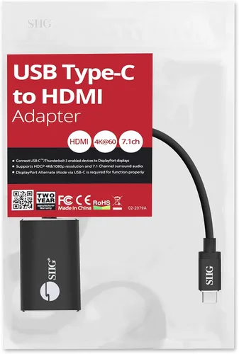 Vista 8 de SIIG CB-TC0C12-S1 Adaptador de cable USB tipo C a 4K HDMI - Compatible con Thunderbolt 3 - Convertidor macho a hembra - Diseño de enchufe reversible