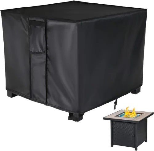 Vista 10 de Cubierta rectangular para fogata, impermeable, para mesa de fuego de gas propano al aire libre, 28 pulgadas de largo x 28 pulgadas de ancho x 24