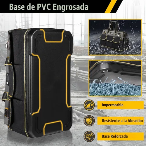 Vista 2 de Bolsa de herramientas de 17 pulgadas para hombres con base moldeada impermeable, bolsa de boca ancha de alta capacidad, bolsas de herramientas