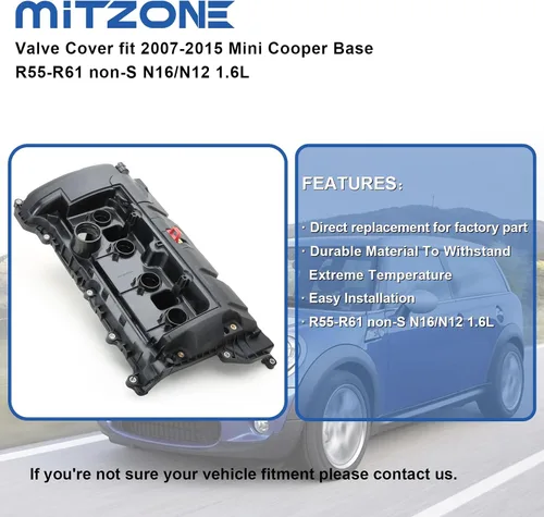 Vista 3 de MITZONE Cubierta de válvula de culata compatible con 2007-2016 Mini Cooper Base R55-R61 non-S N16/N12 1.6L Reemplazar 11127646554