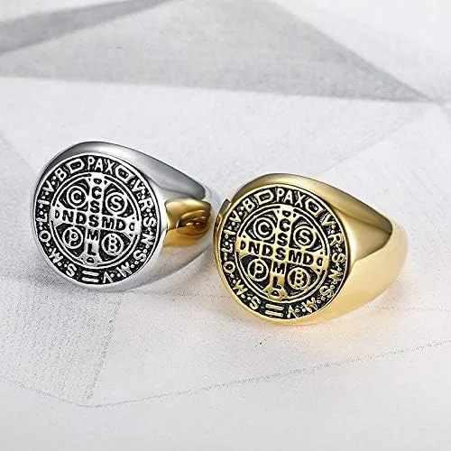 Vista 2 de Demon Protection Ghost Hunter CSBP - Anillo católico de San Benito con medalla de exorcismo de acero inoxidable