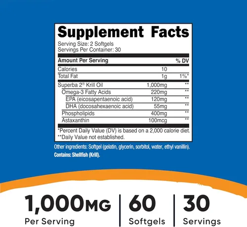 Vista 2 de Nutricost Krill Oil 0.03 onzas; 60 softgels líquido, Omega-3 Epa-Dha, 1