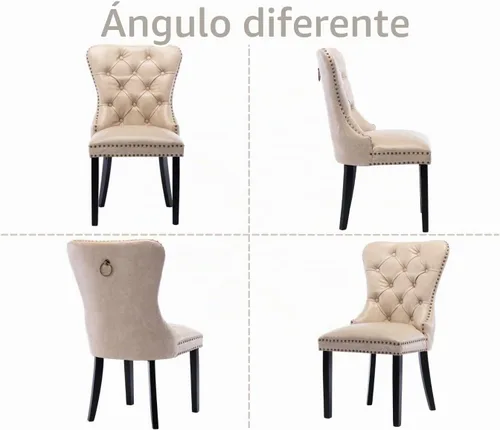 Vista 6 de Shunzhi Juego de 2 sillas de comedor de piel sintética, sillas de comedor Beige