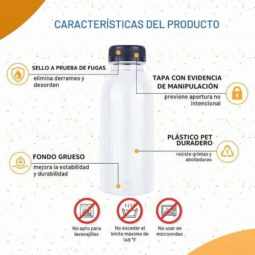 Vista 3 de Holotap 42 Pzas Botellas de Plástico para Jugo de 8 OZ con Tapas, Botellas de Plástico Desechables Transparentes Vacías a Granel con Tapas Blancas a