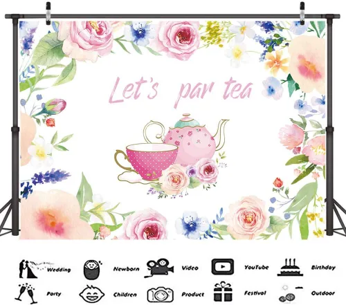 Vista 3 de Let's Par - Telón de fondo para fotografía de té, 5 x 3 pies, tetera, tetera, tema de té, despedida de soltera, compromiso, despedida de soltera
