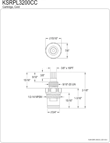 Vista 3 de Kingston KSRPL3200CC - Cartucho de disco de cerámica para grifo de lavabo CC, crudo