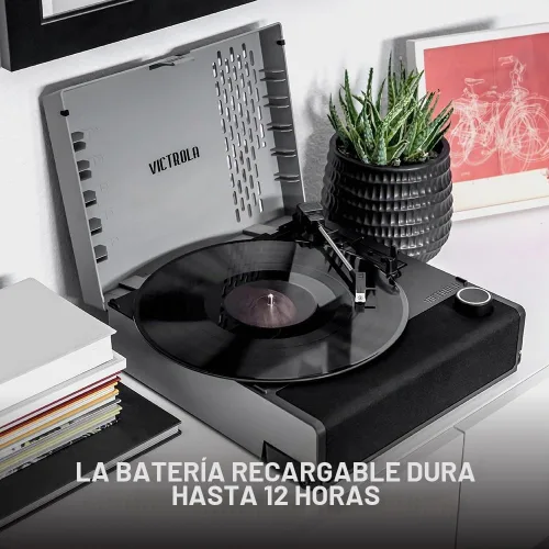 Vista 2 de Victrola Revolution GO – Reproductor de discos de vinilo portátil, tocadiscos Bluetooth con batería, vida útil de batería de 12 horas, reproductor