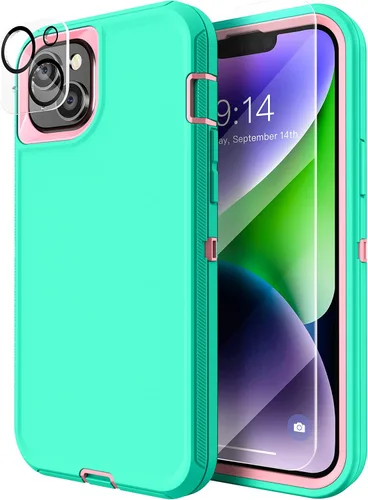 Vista 20 de MXX Funda resistente hecha para iPhone 14 con pantalla de vidrio templado, protector de lente de cámara de 3 capas, protección de cuerpo completo, a