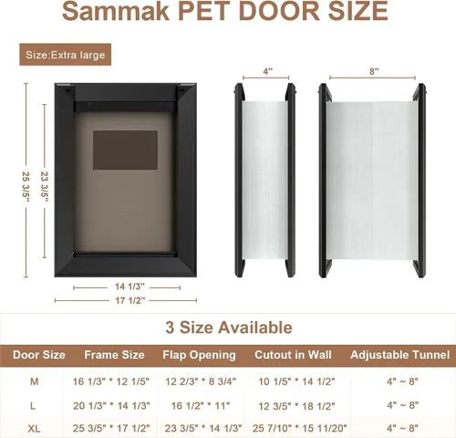 Vista 4 de Puerta extra grande para perro para pared, puerta resistente para perros con marco de aluminio y túnel telescópico, dos solapas magnéticas y dos