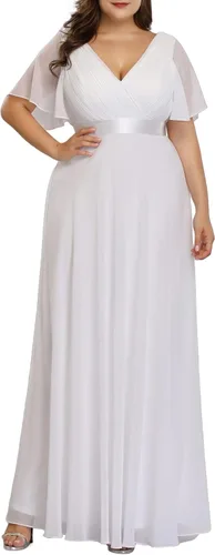 Vista 46 de Ever-Pretty Vestidos formales de noche de gasa para mujer con cuello en V de talla grande para mujeres con curvas, vestido de dama de honor de largo