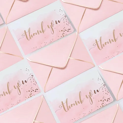 Vista 7 de Winoo Design Tarjetas de agradecimiento de color oro rosa y rosa resistentes con sobres, paquete de 36, tarjetas de agradecimiento de despedida