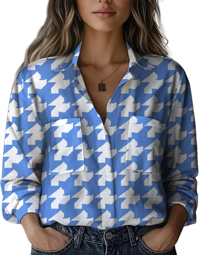 Vista 7 de Summer Tops for Women Lightweight Button Flowy Shirts Boho Long Sleeve Blouses Casual Clothes with Pockets
