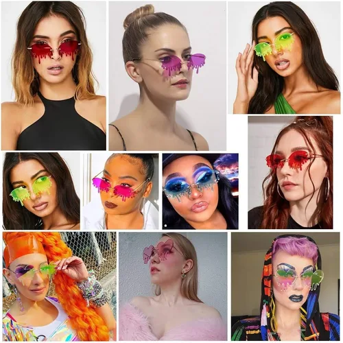Vista 5 de LASPOR Gafas de sol de corazón derretidor para mujeres y hombres, sin llantas, gafas de fiesta de goteo, de metal dorado, sin marco, gafas de lágrima