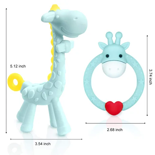 Vista 4 de SHARE&CARE Juguete mordedor de silicona sin BPA con estuche de almacenamiento, para niños mayores de 3 meses, alivio del dolor de encías y baby Azul