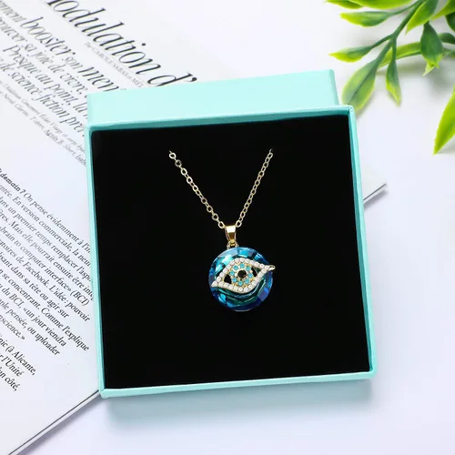 Vista 8 de Collar contra el mal de ojo, collar con dije de mal de ojo con círculo de cristal como collar de joyería de mal de ojo, collar de buena suerte, dije