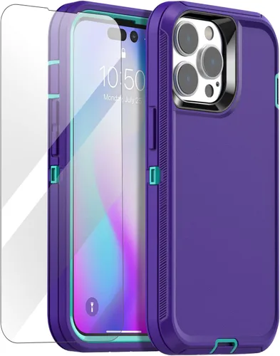 Vista 10 de AICase Funda para iPhone 14 Pro Max (6.7") con Protector de Pantalla de Vidrio, Protección contra Caídas de Servicio Pesado, Cuerpo Completo