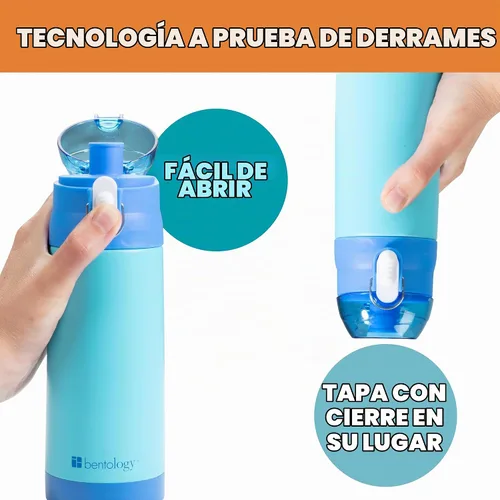 Vista 2 de Bentology - Botella de agua reutilizable de acero inoxidable de 13 onzas para niños, color azul