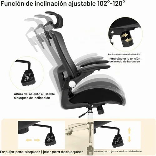 Vista 4 de Silla de oficina grande y alta, silla de escritorio ergonómica resistente de 400 libras con cojín de espuma de modelado 3D suave, sillas