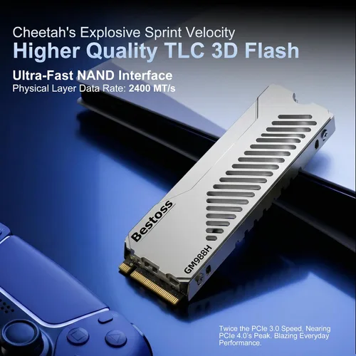 Vista 2 de Bestoss SSD PCIe4.0 NVMe M.2 2280 de 2 TB con disipador de calor Plateado