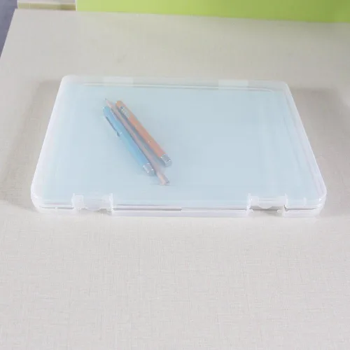 Vista 6 de Caja de archivos portátil A4, caja de plástico transparente, protector de papel para documentos, organizador de papel de escritorio, estuche
