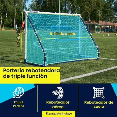 Vista 2 de Open Goaaal Portería de rebote de fútbol 3 en 1 – 4 pies x 6 pies – Modos de ángulo ajustables para ejercicios de disparo – Configuración de paso al