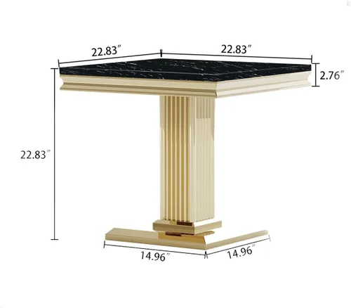 Vista 2 de SSLine Mesa auxiliar cuadrada de mármol sintético para sala de estar, mesa auxiliar de mármol negro de mediados de siglo con marco de columna dorado