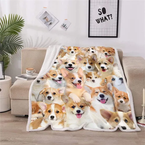 Vista 4 de Manta de regalo Corgi, manta de perro de dibujos animados para amantes, niños, niñas, adultos, bonita decoración de cachorro, 50 x 60 pulgadas