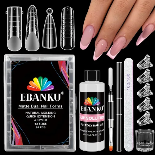 Vista 15 de EBANKU - 96 piezas de kit de formas de uñas de doble cara, transparentes y mate, molde de uñas completo, puntas para extensión de uñas acrílicas