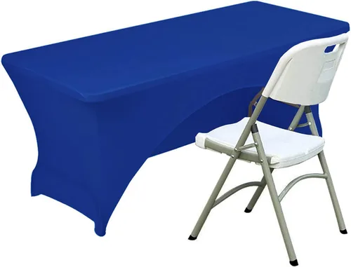 Vista 12 de Funda de mesa de poliéster ajustada de 4 pies con spandex, cubierta de mesa elástica, protector de mesa con parte trasera abierta - Negro