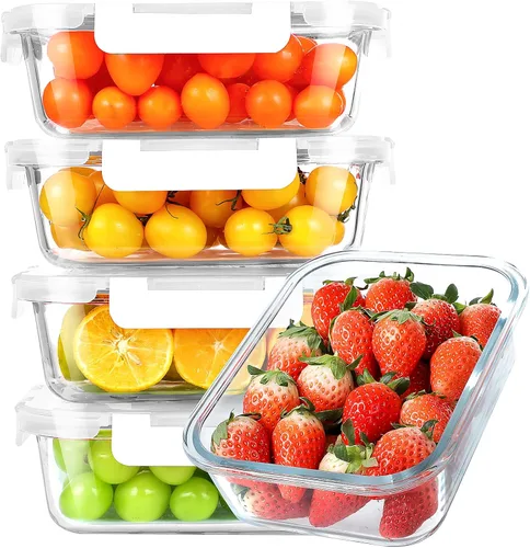 Vista 15 de KOMUEE Recipientes de vidrio para preparación de comidas, 3 compartimentos, paquete de 5 recipientes de vidrio de 36 onzas, recipientes