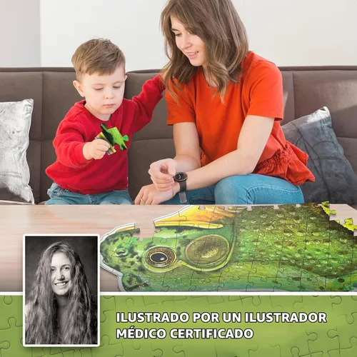 Vista 6 de Bullfrog - Rompecabezas de piso de anatomía animal Rompecabezas de 100 piezas de doble cara Ilustración científicamente precisa de rana de gran