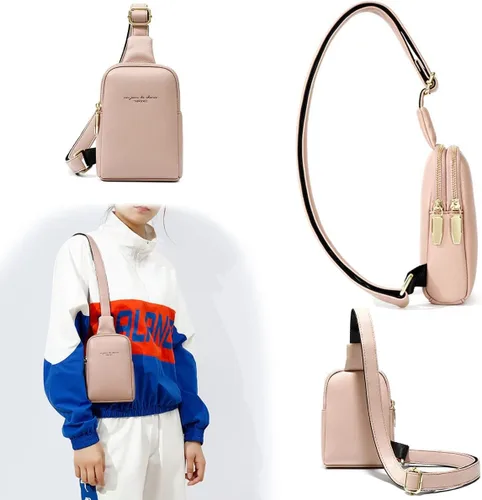 Vista 3 de Riñonera cruzada para mujer, de cuero, casual, a la moda, para viajes, deporte, para mujer