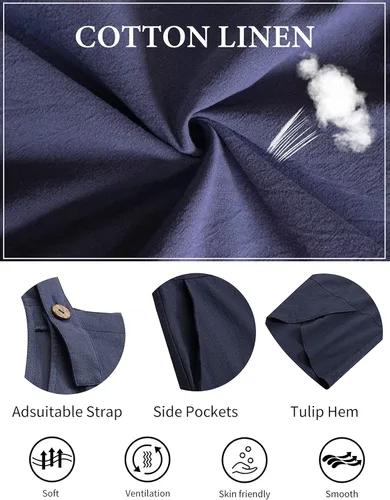 Vista 3 de Daacee Overol de algodón y lino sin mangas para mujer, diseño de tulipán, con bolsillos