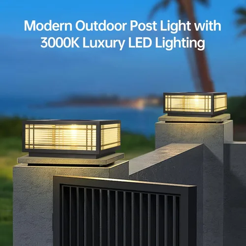 Vista 3 de SLAWA Lámpara de poste solar para poste exterior, con tapas de columna de energía solar LED, lámparas de aluminio impermeable para valla de vidrio