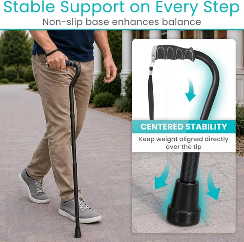 Vista 6 de Vive Walking Cane for Women, Men, Elderly - Patented Offset Grip - Lightweight Adjustable Walking Aid with a Non-Slip Tip - Sturdy Balancing