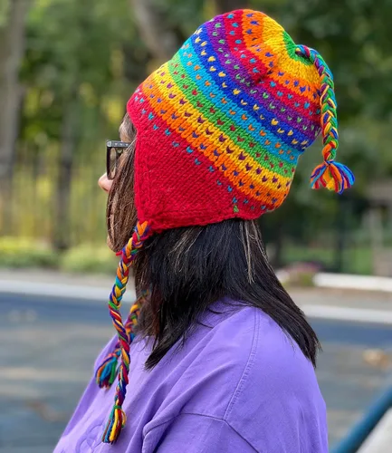 Vista 4 de Nepal Mano Knit Ear Flaps Beanie Skull Ski 100% Lana Fleeced HatCap