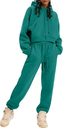 Vista 34 de Kissonic Conjunto deportivo de forro polar para mujer, 2 piezas, sudadera con capucha y pantalones deportivos