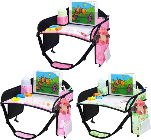 Vista 26 de 2 piezas Bandeja de viaje para niños, bandeja para asiento de coche para niños Viaje, Esenciales de viaje en carretera para niños con kit de dibujo