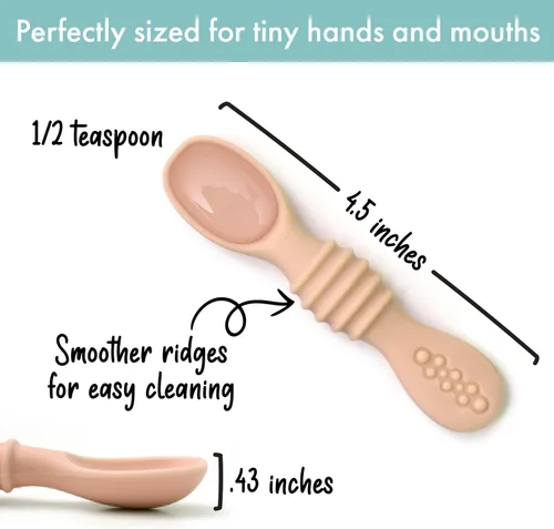 Vista 6 de PrimaStella Juego de cucharas masticables de silicona para bebés y niños pequeños, seguridad probada, sin BPA, apta para microondas, lavavajillas