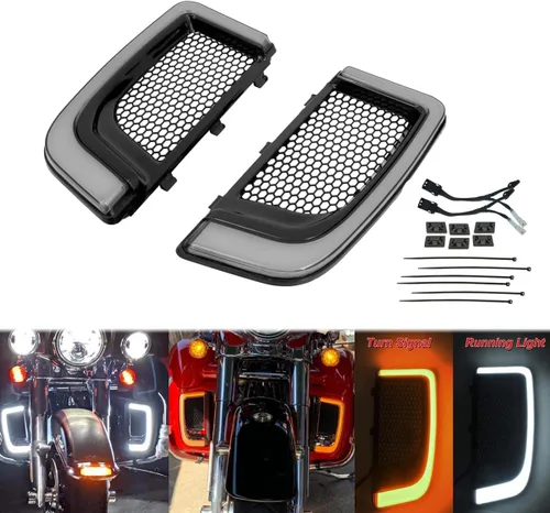 Vista 2 de Protector de motor para parrillas, carenado de pierna, luz LED de señal de giro compatible con Harley Touring Street Glide Road Glide Electra Glide