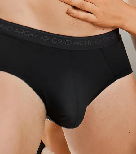 Vista 2 de DAVID ARCHY Ropa interior para hombre de modal ultra suave con doble bolsa, calzoncillos tipo brief con soporte cómodo y ligero para hombres Negro