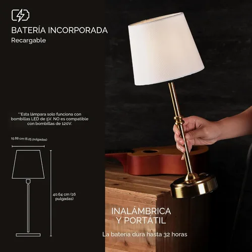 Vista 3 de O’Bright Seraph - Lámpara de mesa LED inalámbrica con regulador, batería recargable incorporada, 3 niveles de brillo, lámpara de mesa para patio