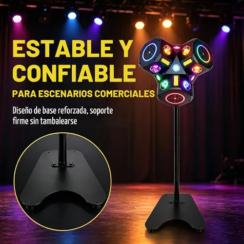 Vista 2 de Luz de escenario de cabeza móvil de 3 cabezales con soporte, luces LED de DJ con soporte de montaje, efecto estroboscópico RGBW DMX512 luces
