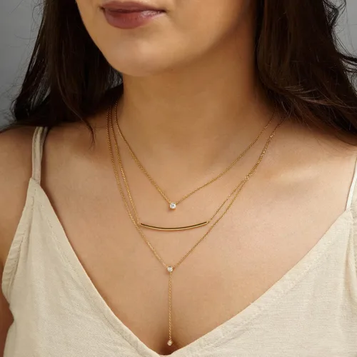 Vista 3 de foyjoey Collar de cadena de gota de cruz chapada en oro con forma de Y, doble corazón, estrella, perla larga, collar para mujer, acero inoxidable